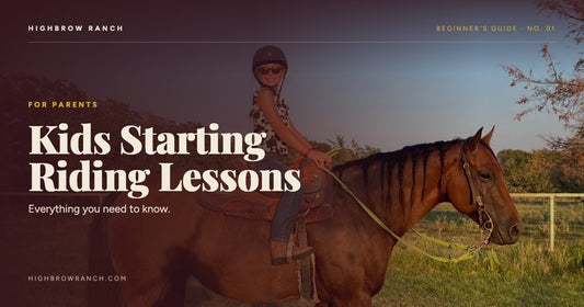 Young rider in a helmet on horseback at sunset — Highbrow Ranch guide to kids starting riding lessons